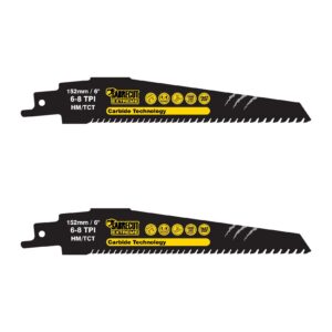 2 x sabrecut scrs956xhm_2 tungsten carbide 5 63/64" (152mm) variable 6-8 tpi s956xhm very fast wood and plastic cutting reciprocating sabre saw blades compatible with bosch dewalt makita and others