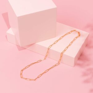 PAVOI 14K Gold Plated Paperclip Chain Necklace | Adjustable Necklaces for Women (S, Gold Plated)