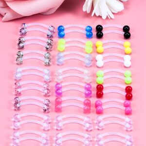 Oufksiyy 48PCS 14G Tongue Rings Glitter Bioflex Flexible Acrylic Curved Barbell Snake Eyes Tongue Nipple Ring Body Piercing Jewelry Retainer for Women Glow in The Dark Bridge Tongue Rings