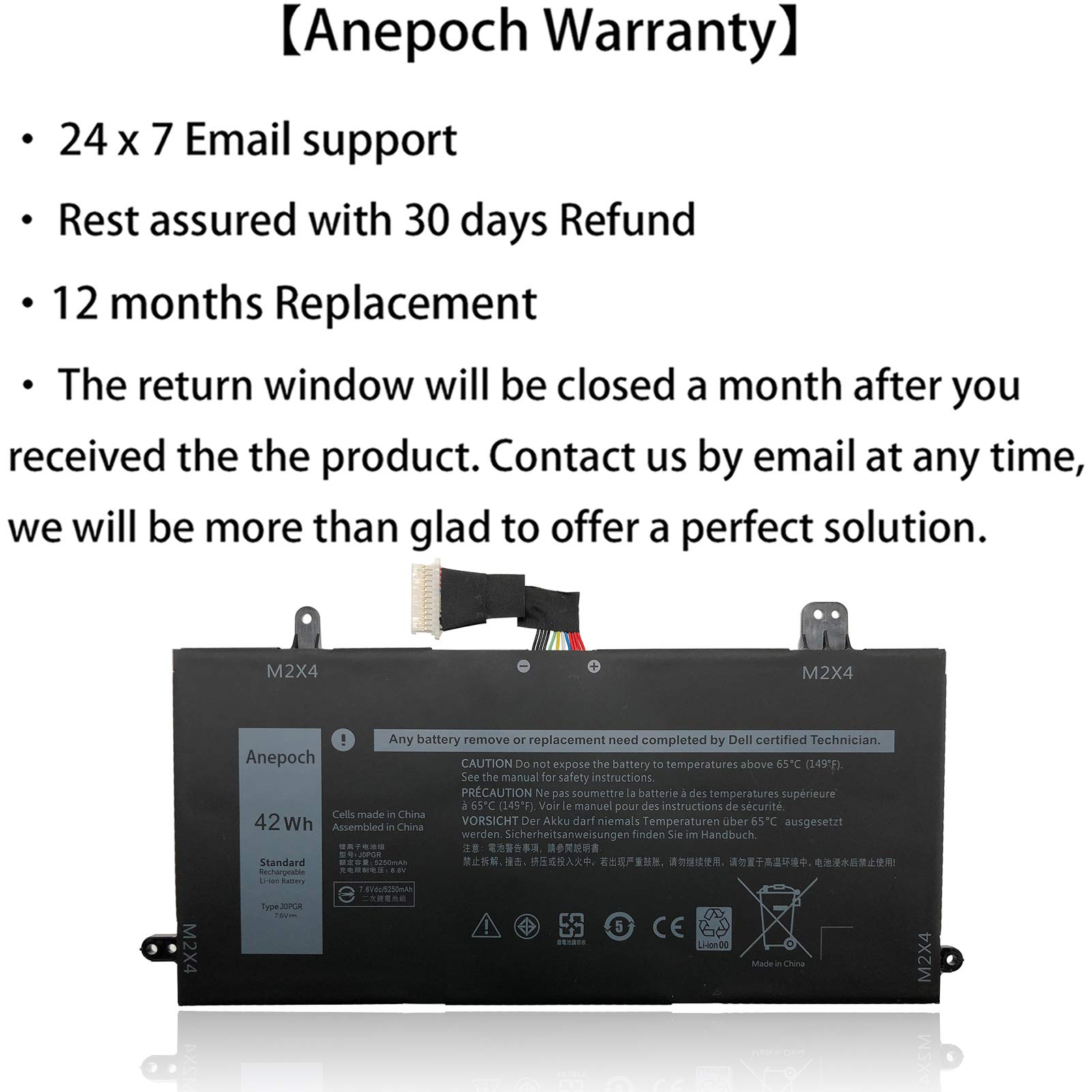 Anepoch J0PGR Laptop Battery Replacement for Dell Latitude 12 5285 5290 2-in-1 T17G Tablet Series Notebook 0J0PGR JOPGR 1WND8 X16TW 0X16TW 0FTH6F FTH6F 7.6V 42Wh 5250mAh 4-Cell