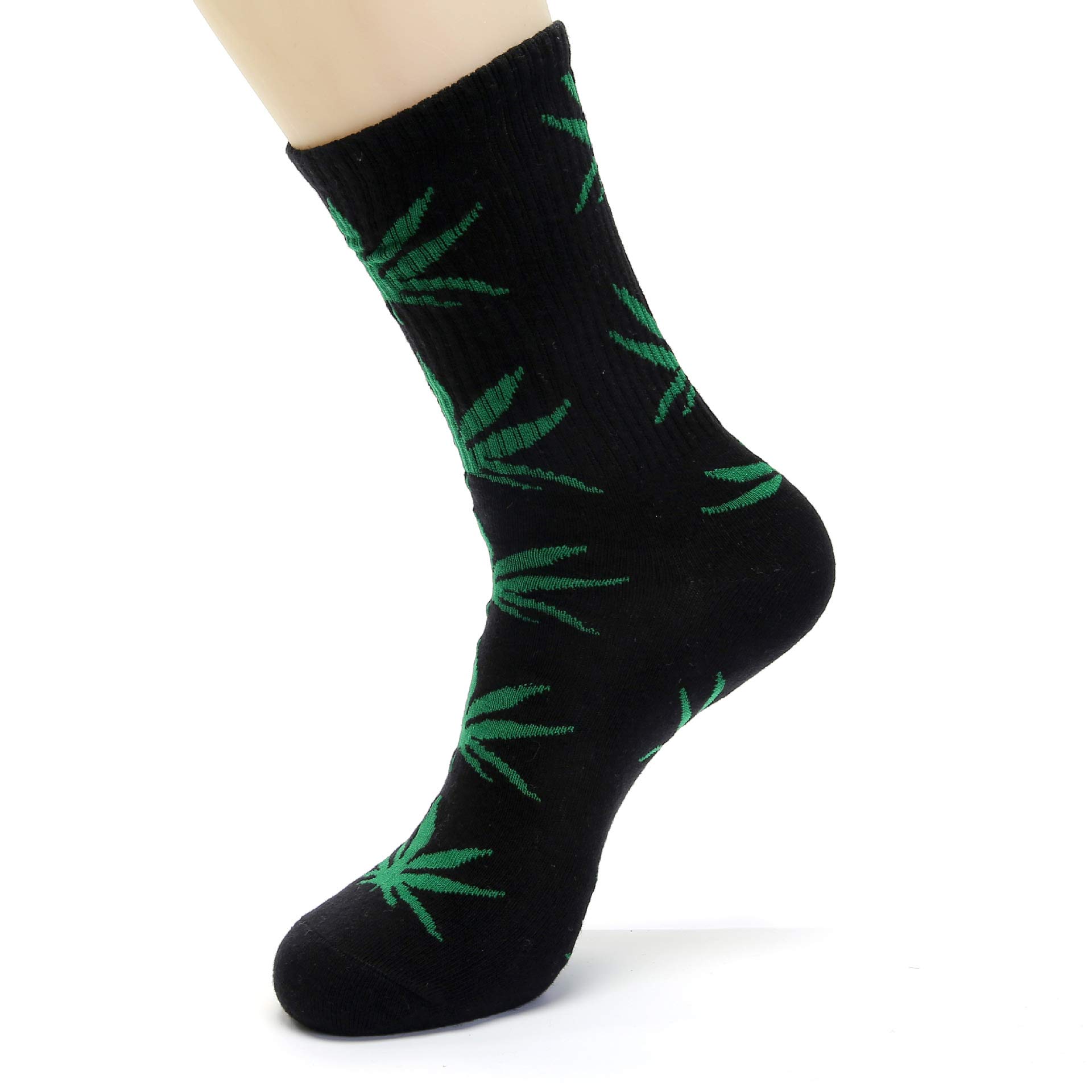 4 Pairs Pack Marijuana Weed Leaf Printed Cotton Athletic Sports High Crew Socks for Women Men (D-4 pairs)