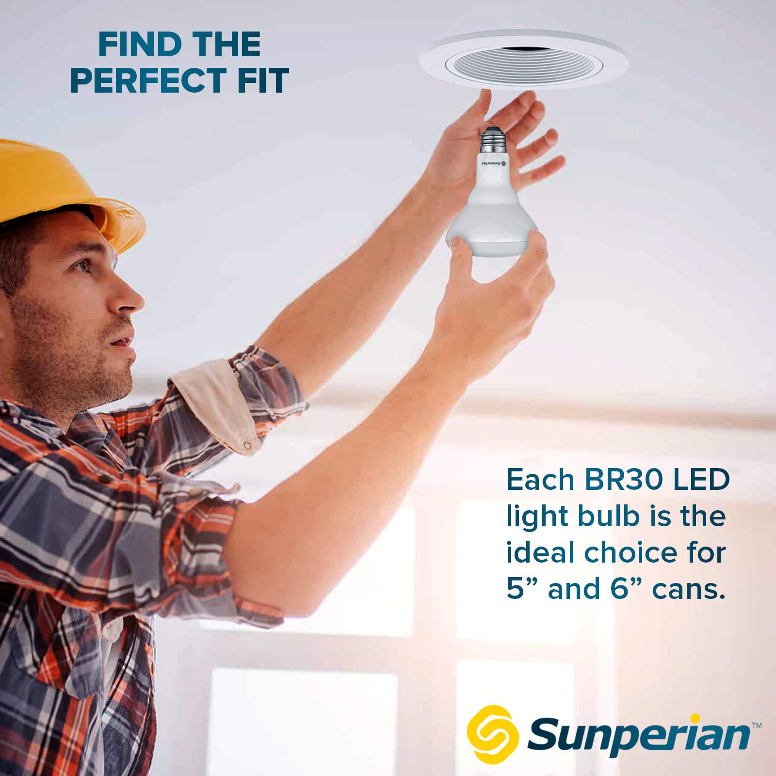 SUNPERIAN BR30 LED Bulb, 8.5W=65W, 4000K Cool White, 800 Lumens, Dimmable Flood Light Bulbs for Recessed Cans, Enclosed Fixture Rated, Damp Rated, UL Listed, E26 Standard Base (4 Pack)