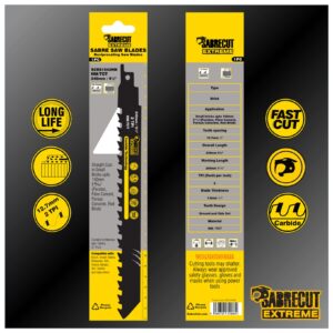 2 x SabreCut SCRS1543HM_2 Tungsten Carbide 9 29/64" (240mm) 2 TPI S1543HM Small Bricks Poroton Fibre Cement Concrete Straight Cutting Reciprocating Sabre Saw Compatible with Bosch Dewalt and others