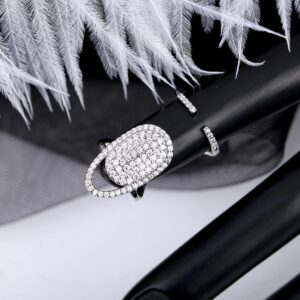 HAHA&TOTO Statement Fingernail Ring for Girls Women Silver Plated Full Zircon Adjustable Finger Tip Ring Fashion Ring Cocktail Party Accessory