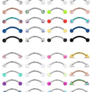 Oufksiyy 48PCS 14G Glow in The Dark Snake Eyes Tongue Rings Surgical Steel Curved Barbell Nipplerings Nipple Ring Body Piercing Jewelry for Women Men Long Barbell Bridge Tongue Rings