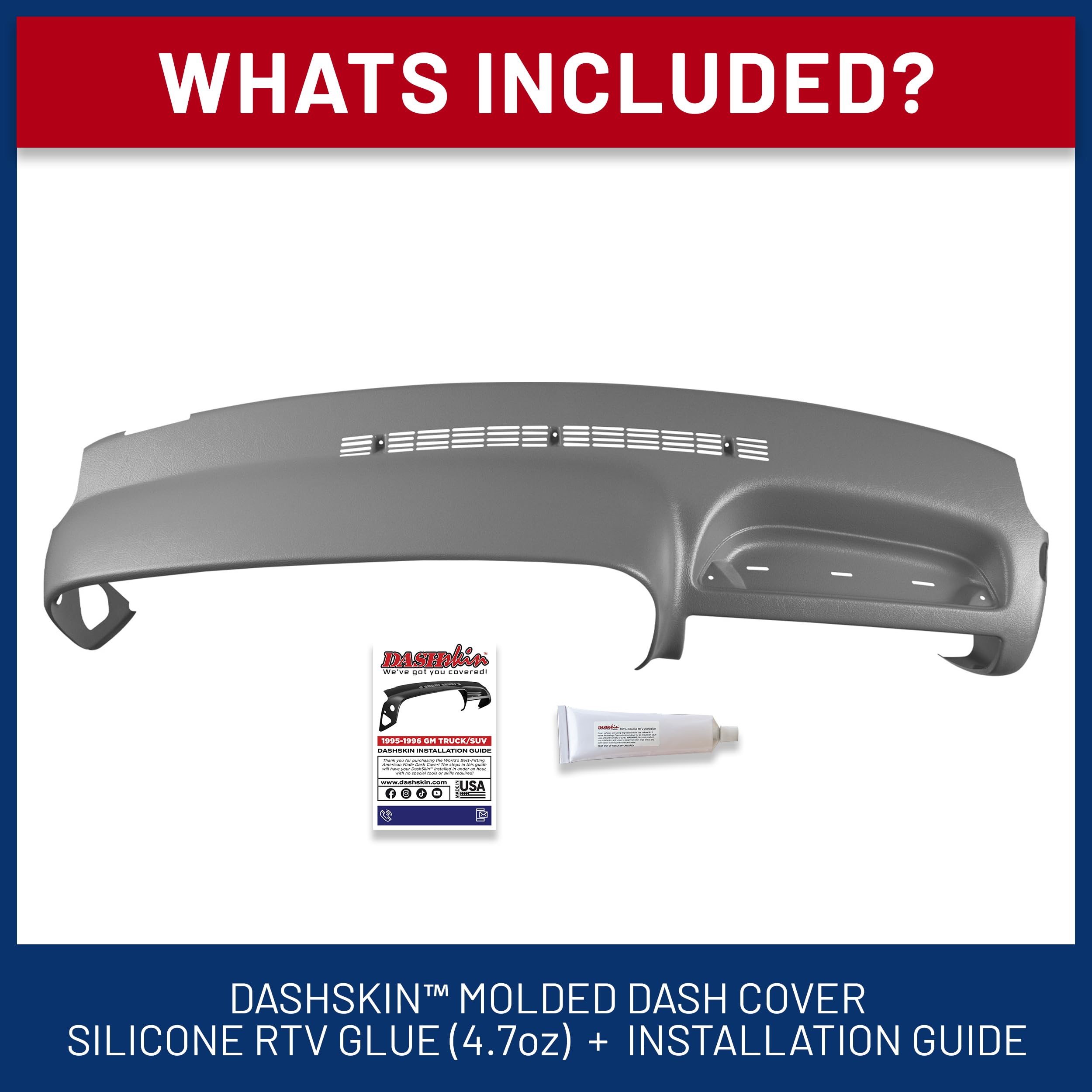 DashSkin Molded Dash Cover Compatible with 95-96 GM SUVs and Pickups in Medium Grey (13* Trim Code) - Easy Cracked Dashboard Fix - Made in America