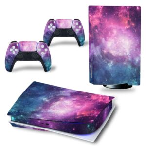 uushop skin sticker decal cover for ps5 cd disk edition console and controllers purple nebula