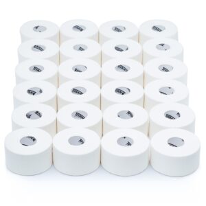 white athletic sports tape - 1.5 inch x 45 feet per roll - 100 percent cotton with zinc oxide - easy tear zig zag design… (white - 24 pack)