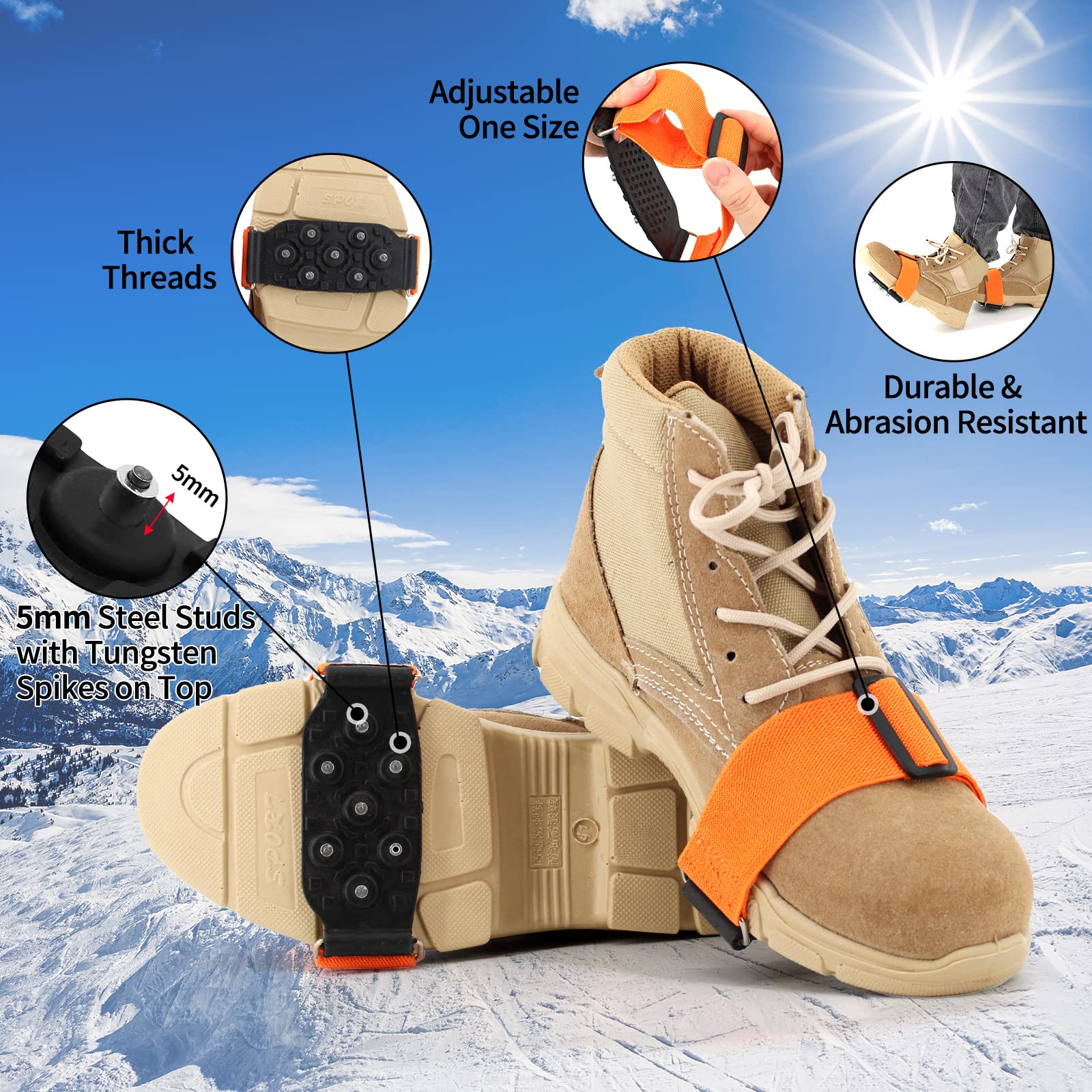 Xproutdoor Mid-Sole Ice Cleats Crampons Traction Snow Grips with Tungsten Spikes