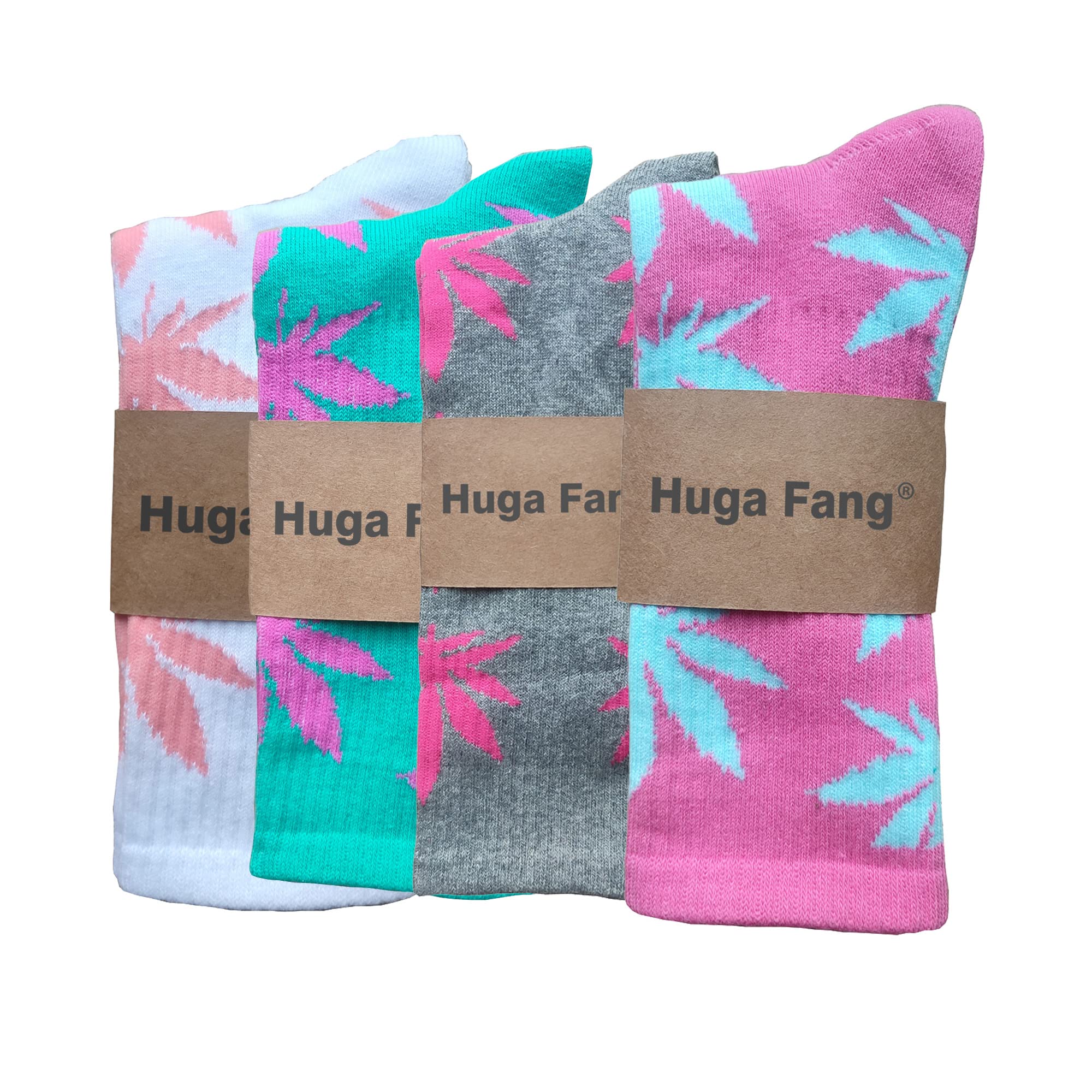 4 Pairs Pack Marijuana Weed Leaf Printed Cotton Athletic Sports High Crew Socks for Women Men (E-4 pairs)