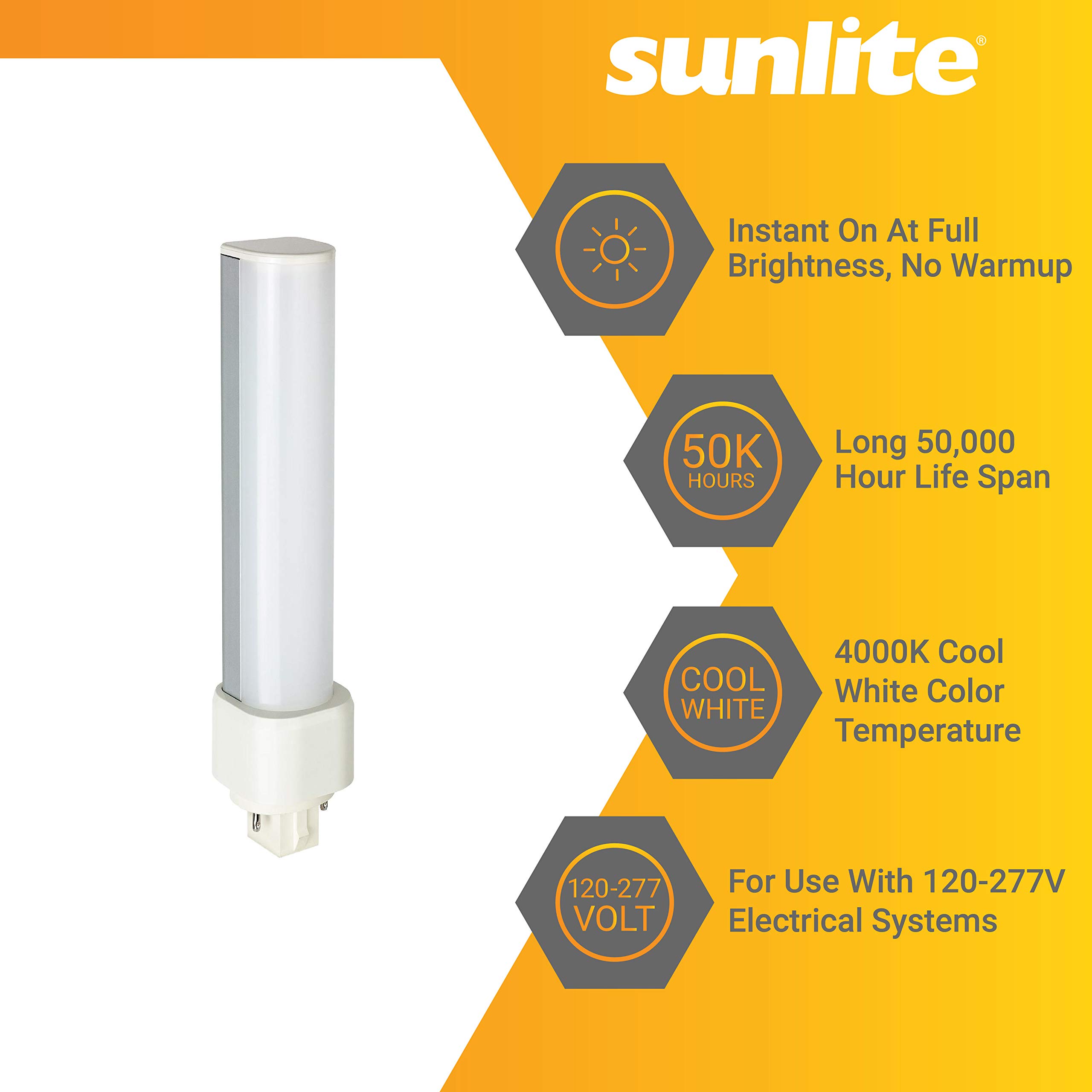 Sunlite 88299-SU LED PLD Horizontal Plug in Light Bulb 9 Watts (26W Equivalent), 1000 Lumens, 2 Pin (G24D) Base, Ballast Bypass CFL Replacement, UL Listed, 4000K- Cool White, 1 Pack