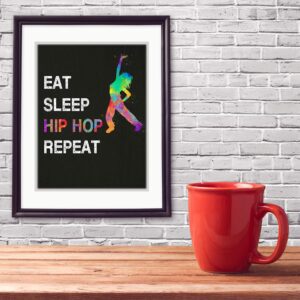 Eat Sleep Hip Hop Repeat, Girl Dancer Abstract Quote Wall Art Print 11"x14", Unframed Poster, Ideal for Lovers of Hip Hop, Freestyle Dance, Dance Teacher, Dance Studio Decor