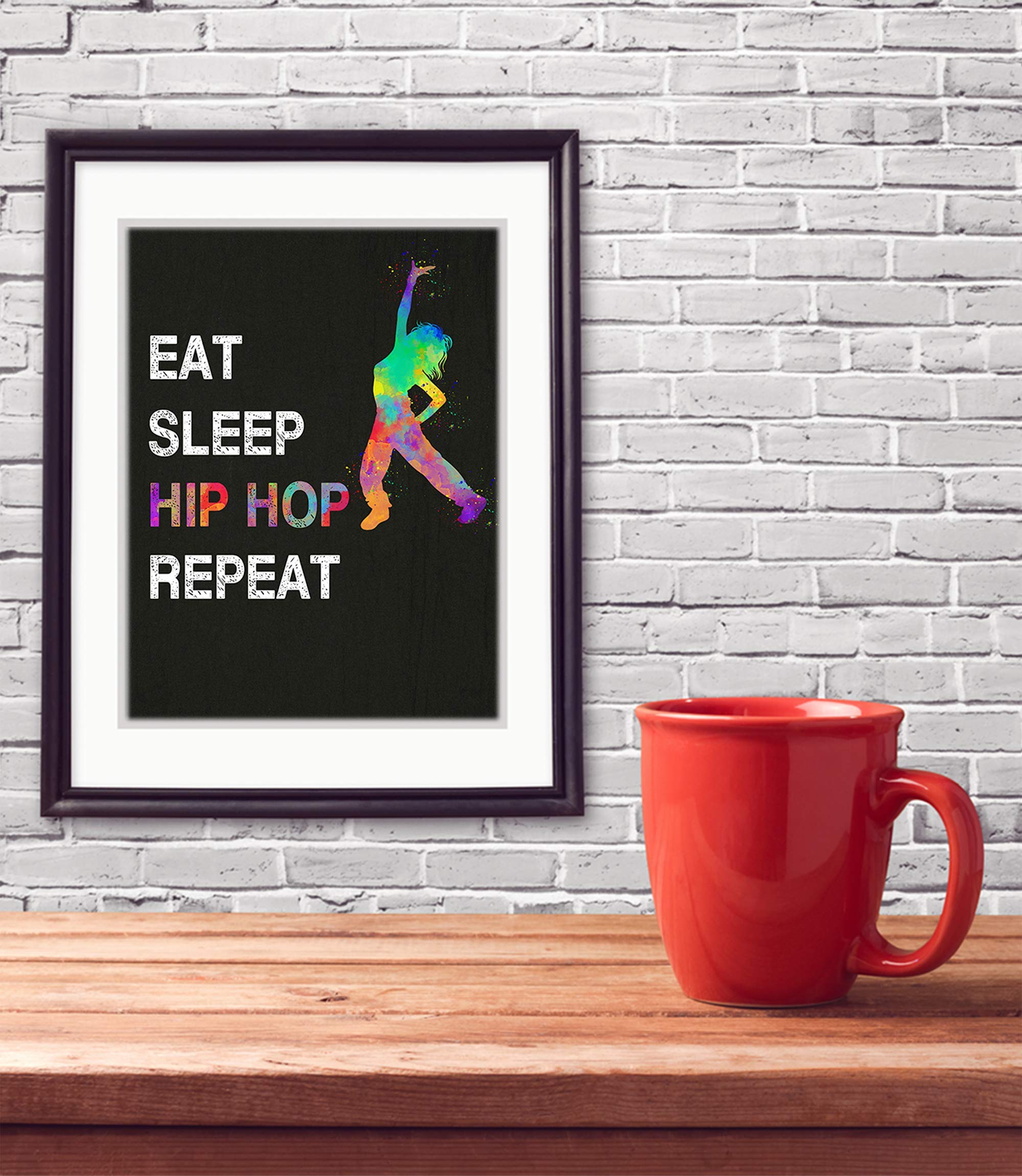 Eat Sleep Hip Hop Repeat, Girl Dancer Abstract Quote Wall Art Print 11"x14", Unframed Poster, Ideal for Lovers of Hip Hop, Freestyle Dance, Dance Teacher, Dance Studio Decor