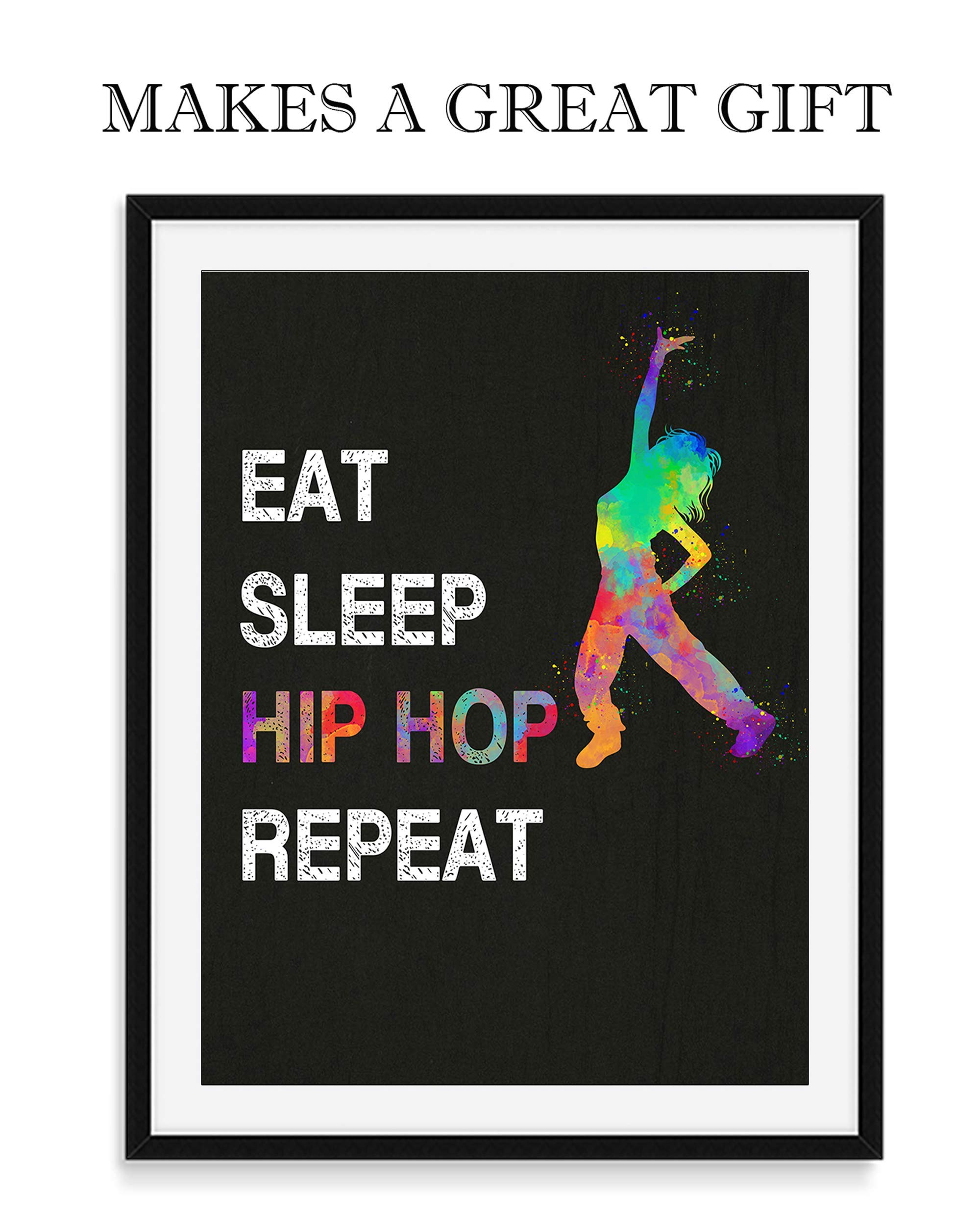 Eat Sleep Hip Hop Repeat, Girl Dancer Abstract Quote Wall Art Print 11"x14", Unframed Poster, Ideal for Lovers of Hip Hop, Freestyle Dance, Dance Teacher, Dance Studio Decor