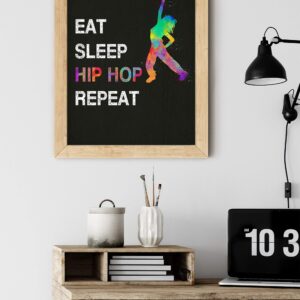 Eat Sleep Hip Hop Repeat, Girl Dancer Abstract Quote Wall Art Print 11"x14", Unframed Poster, Ideal for Lovers of Hip Hop, Freestyle Dance, Dance Teacher, Dance Studio Decor