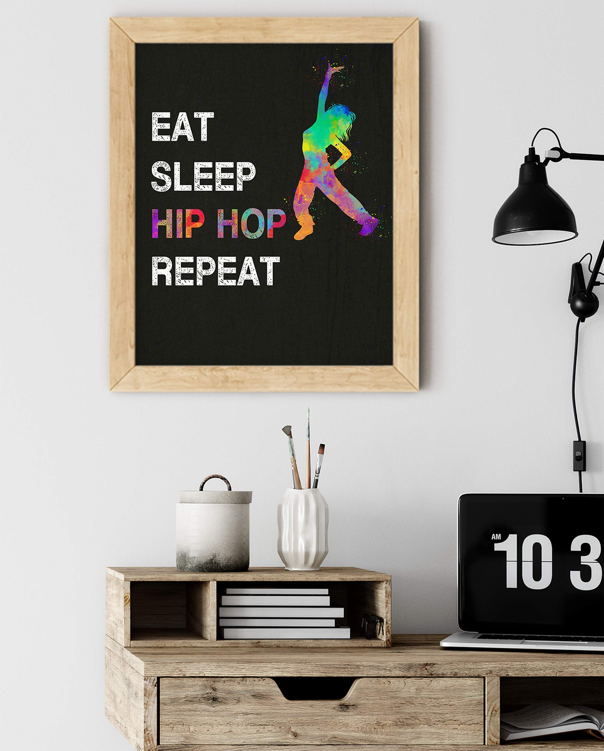 Eat Sleep Hip Hop Repeat, Girl Dancer Abstract Quote Wall Art Print 11"x14", Unframed Poster, Ideal for Lovers of Hip Hop, Freestyle Dance, Dance Teacher, Dance Studio Decor