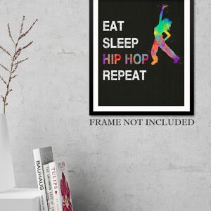 Eat Sleep Hip Hop Repeat, Girl Dancer Abstract Quote Wall Art Print 11"x14", Unframed Poster, Ideal for Lovers of Hip Hop, Freestyle Dance, Dance Teacher, Dance Studio Decor