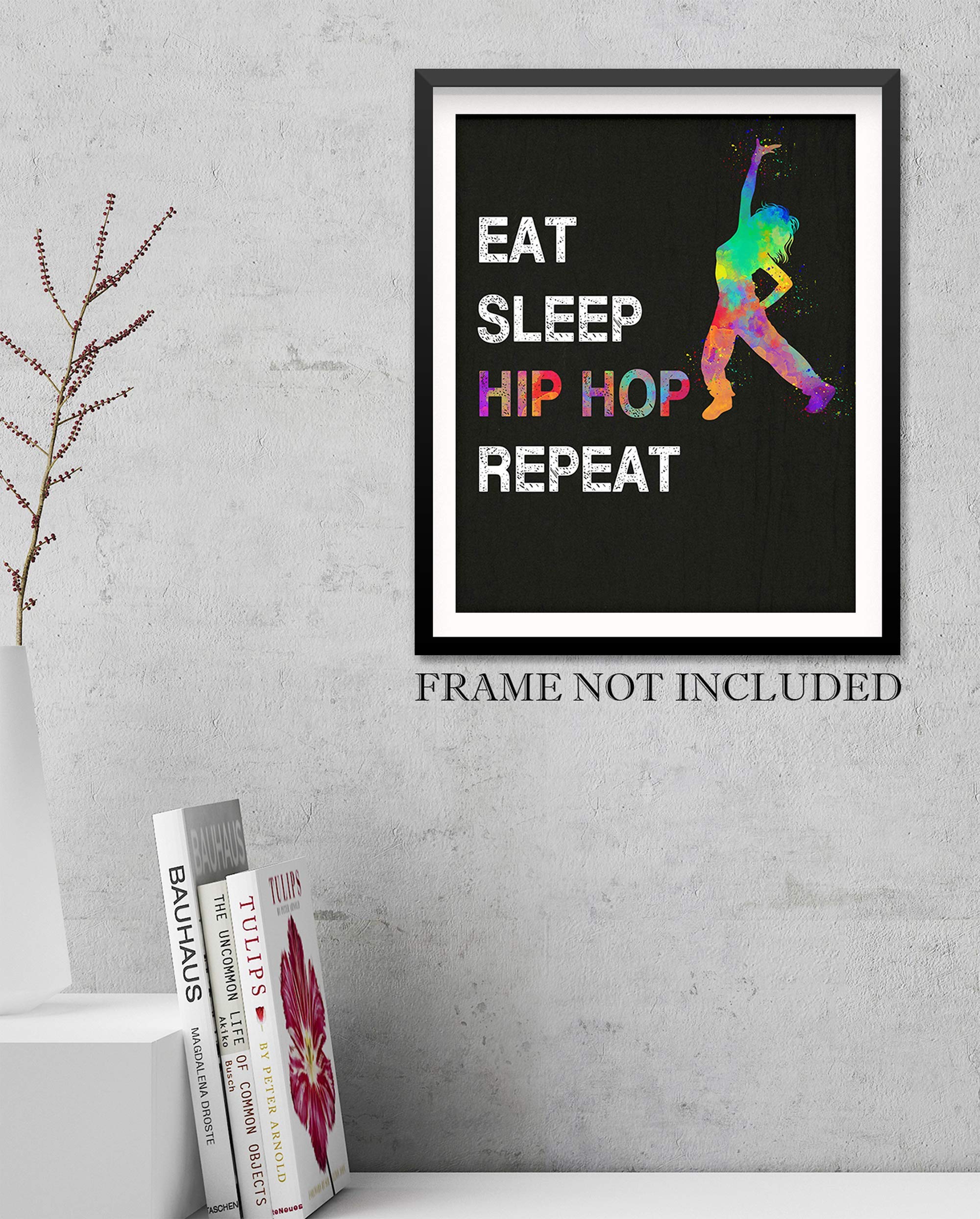 Eat Sleep Hip Hop Repeat, Girl Dancer Abstract Quote Wall Art Print 11"x14", Unframed Poster, Ideal for Lovers of Hip Hop, Freestyle Dance, Dance Teacher, Dance Studio Decor