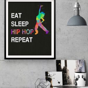 Eat Sleep Hip Hop Repeat, Girl Dancer Abstract Quote Wall Art Print 11"x14", Unframed Poster, Ideal for Lovers of Hip Hop, Freestyle Dance, Dance Teacher, Dance Studio Decor