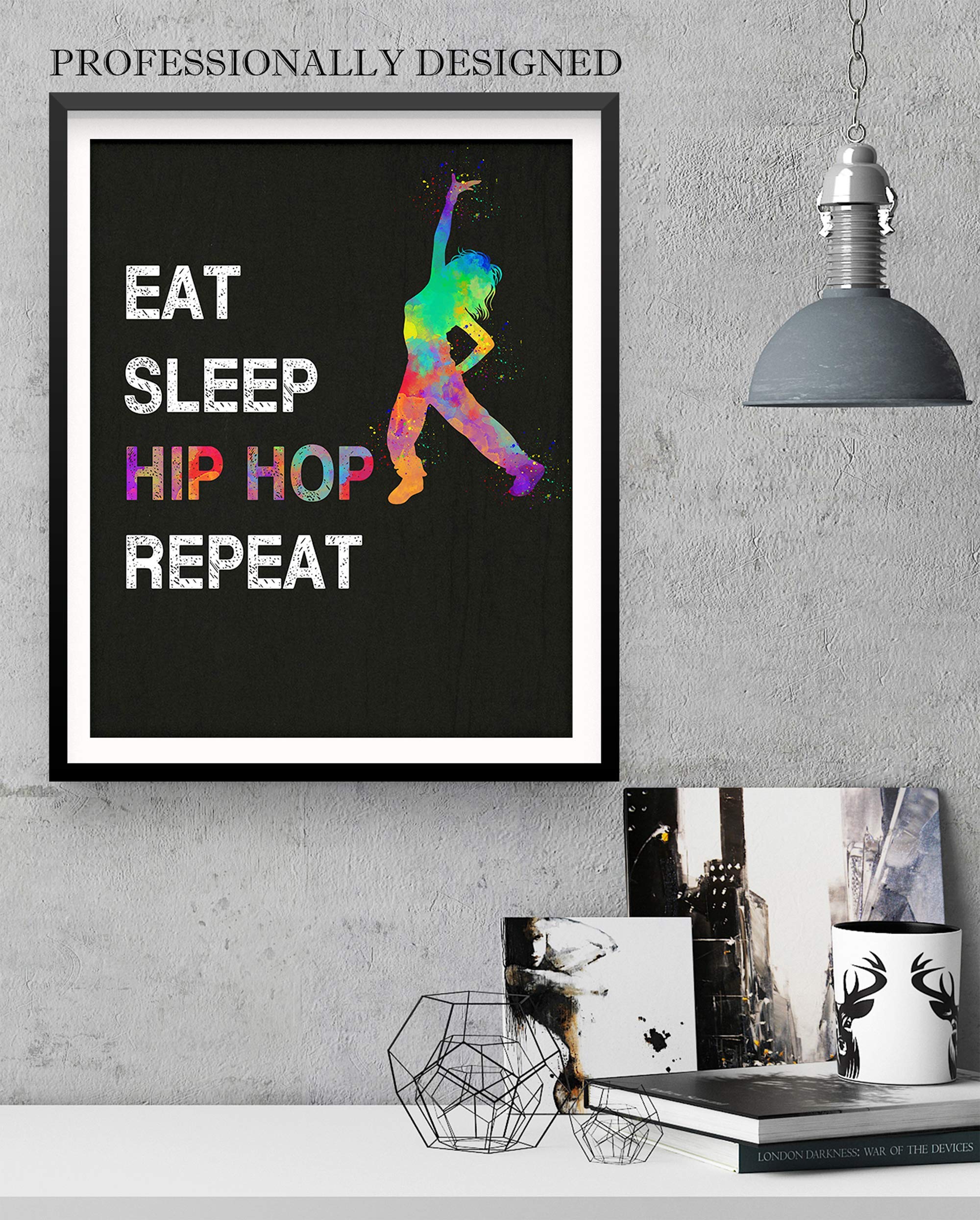 Eat Sleep Hip Hop Repeat, Girl Dancer Abstract Quote Wall Art Print 11"x14", Unframed Poster, Ideal for Lovers of Hip Hop, Freestyle Dance, Dance Teacher, Dance Studio Decor