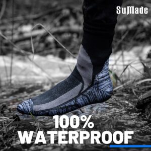 SuMade Waterproof Socks for Women, Hiking Rain Water Muddy Boot Coolmax Socks Kayaking Sport Cushioned Outdoor Neoprene Socks Cycling Wading Socks 1 Pair (Black&Grey, Small)