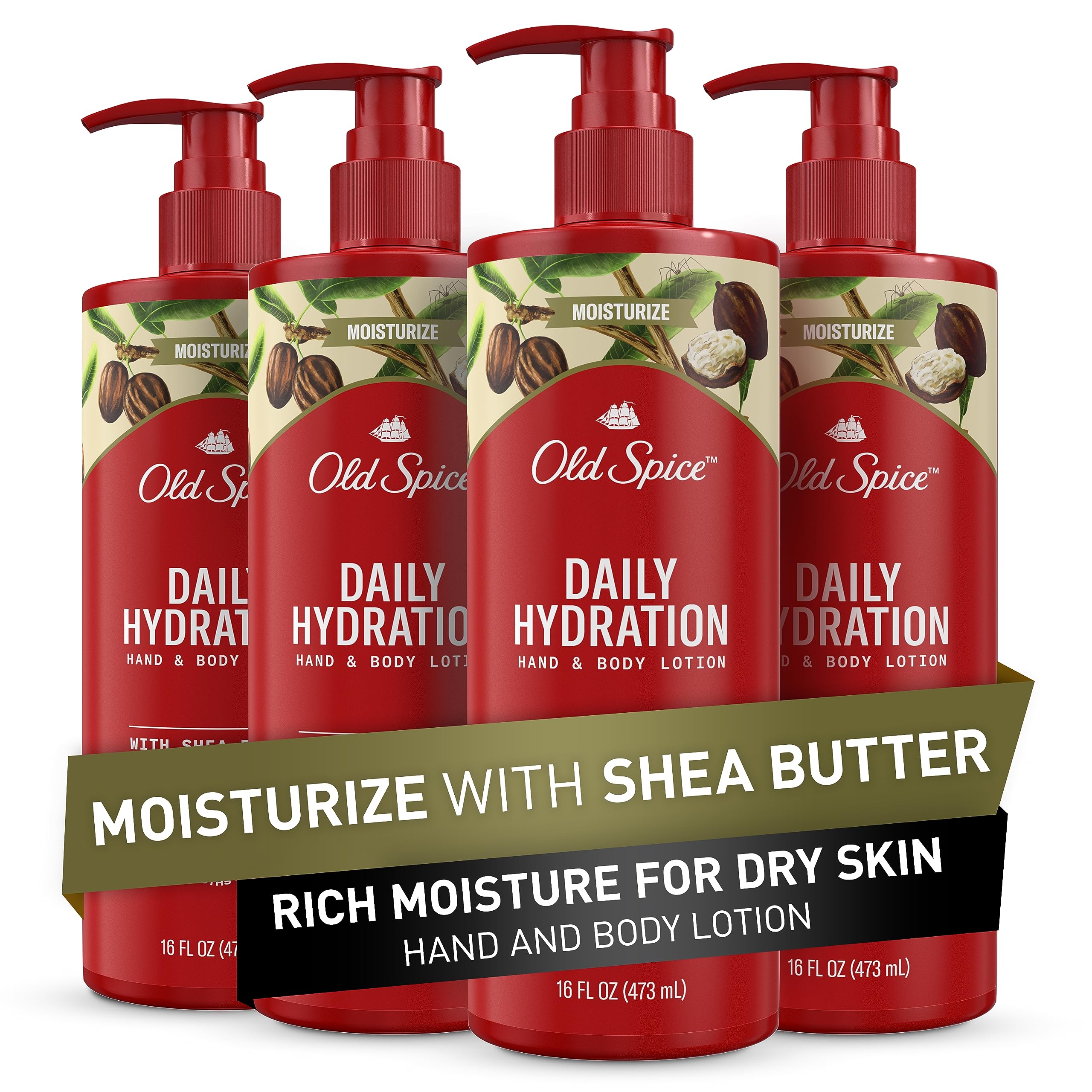 Old Spice Daily Hydration Hand & Body Lotion for Men with Shea Butter, 24/7 All Day Hydration, 16 fl oz (Pack of 4)