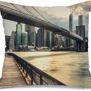 Decorative Linen Square Throw Pillow Cover Seaport Water New Financial York City Travel Binoculars Parks Outdoor View HDR Urban Empire East Cozy Cushion Pillowcase Case for Couch Car 20 x 20 Inch