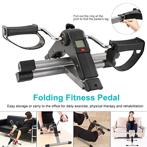 MerchMixer Foldable Exercise Bike Pedal Fitness Exerciser Cycle Bike w/LCD Display Mini Pedal Exerciser for Leg Arm Physical Therapy Home Office Gym