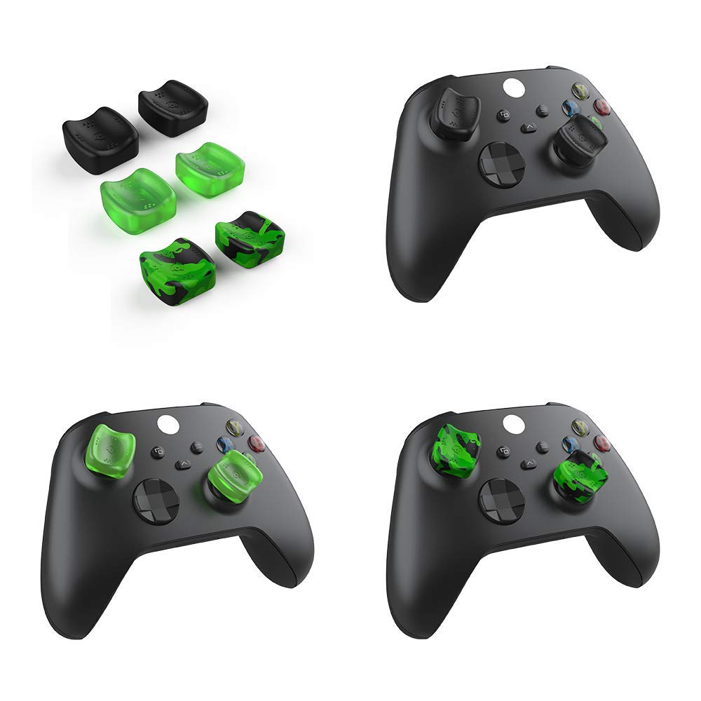 Gioteck SMP Xbox Series X - Thumb Grips Xbox Series X/S Megapack Caps/Caps/Silicone Protector for Joysticks PlayStation 5 - Non-Slip - Aim Aid (3 Pack) Green/Black