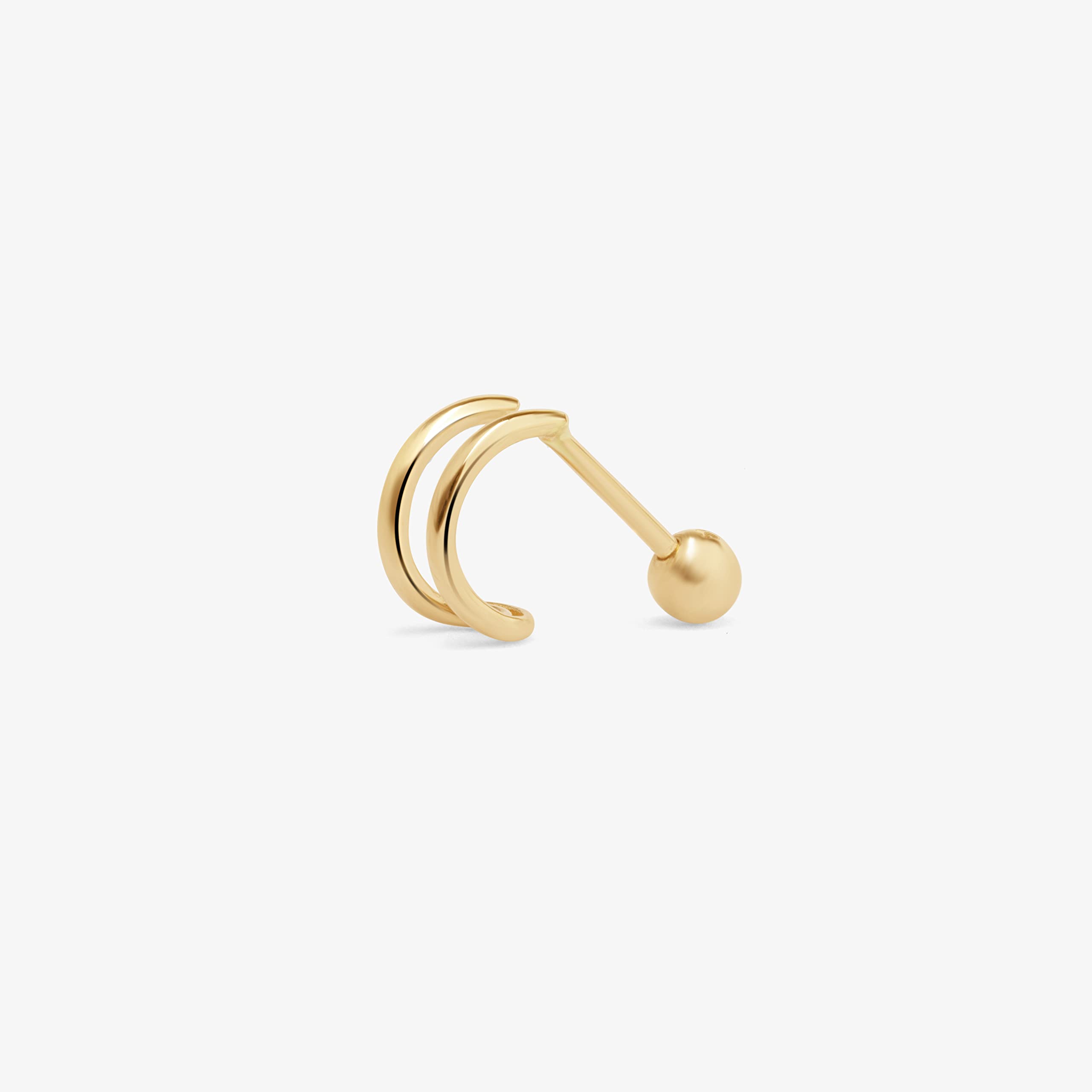 14K Yellow Gold Double Wire Ear Cuff Wrap Cartilage Huggie Hoop Earring Internally Threaded Upper Ear Piercing Hypoallergenic Helix Cartilage Lobe Tragus Upper Piercing - Sold Separately