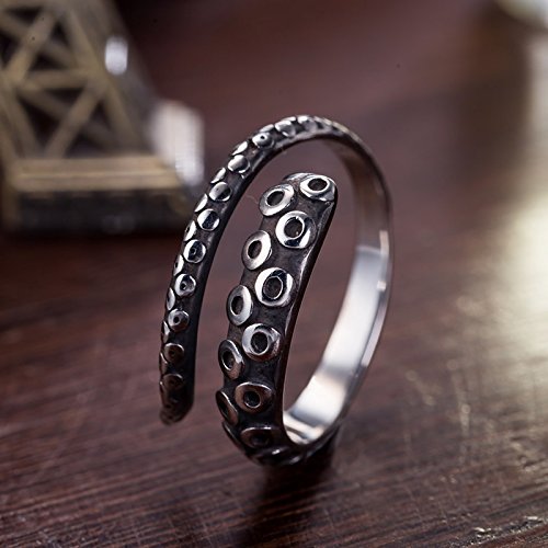 NanMuc Octopus Rings for Womens Adjustable Stainless Steel Octopus Tentacles Wrap Ring Open Statement Ring Jewelry Gift