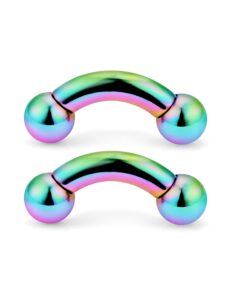 ftovosyo pa rings 316l surgical steel internally threaded bent curved barbell for women men cr ear gauges earrings 6g 12mm 1 pair, color rainbow