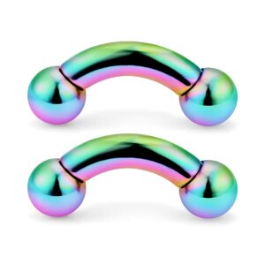 Ftovosyo PA Rings 316L Surgical Steel Internally Threaded Bent Curved Barbell for Women Men CR Ear Gauges Earrings 6G 12mm 1 Pair, Color Rainbow