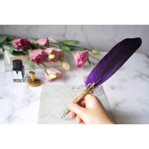 theFiu Quill Pen and Ink Set, Upgraded Fountain Pen for Writing, Calligraphy Set for Beginners, Handcrafted Feather Pen with a Stationery Set, Purple