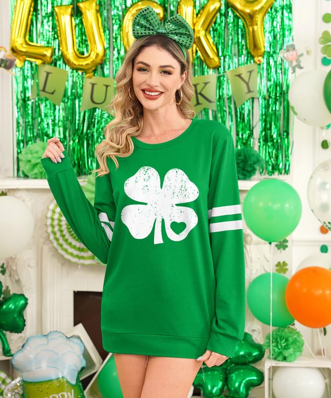 St Patricks Day Women's Pattys Paddys Shamrock Irish Sweatshirt Long Sleeve Clover Shirt Heart XL