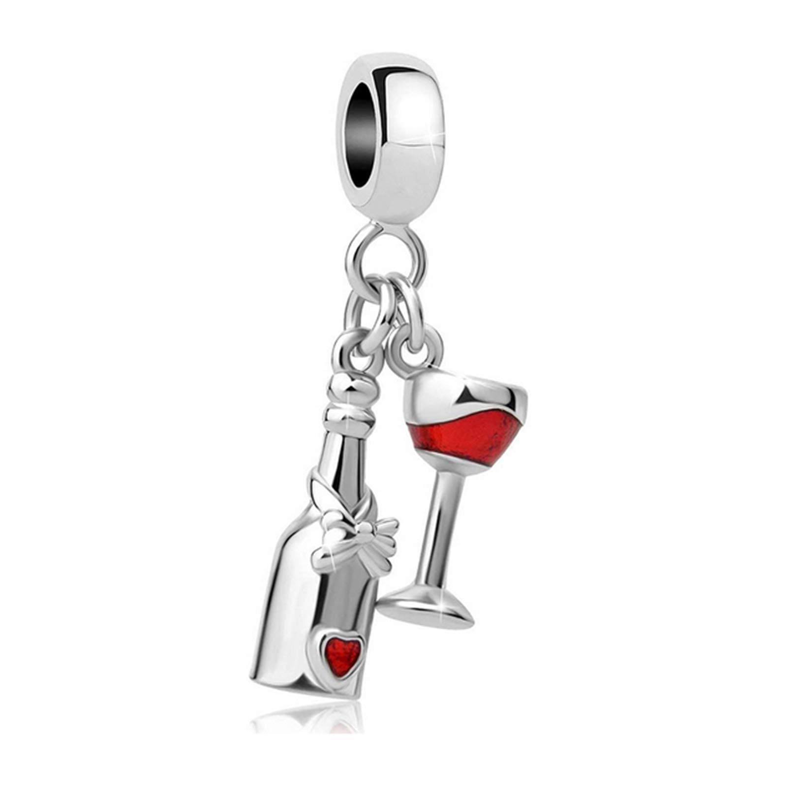 Chili Jewelry Sparkling Red Wine Bottle Glass Cup Charms Red Wine Lover Dangle Bead for Bracelets