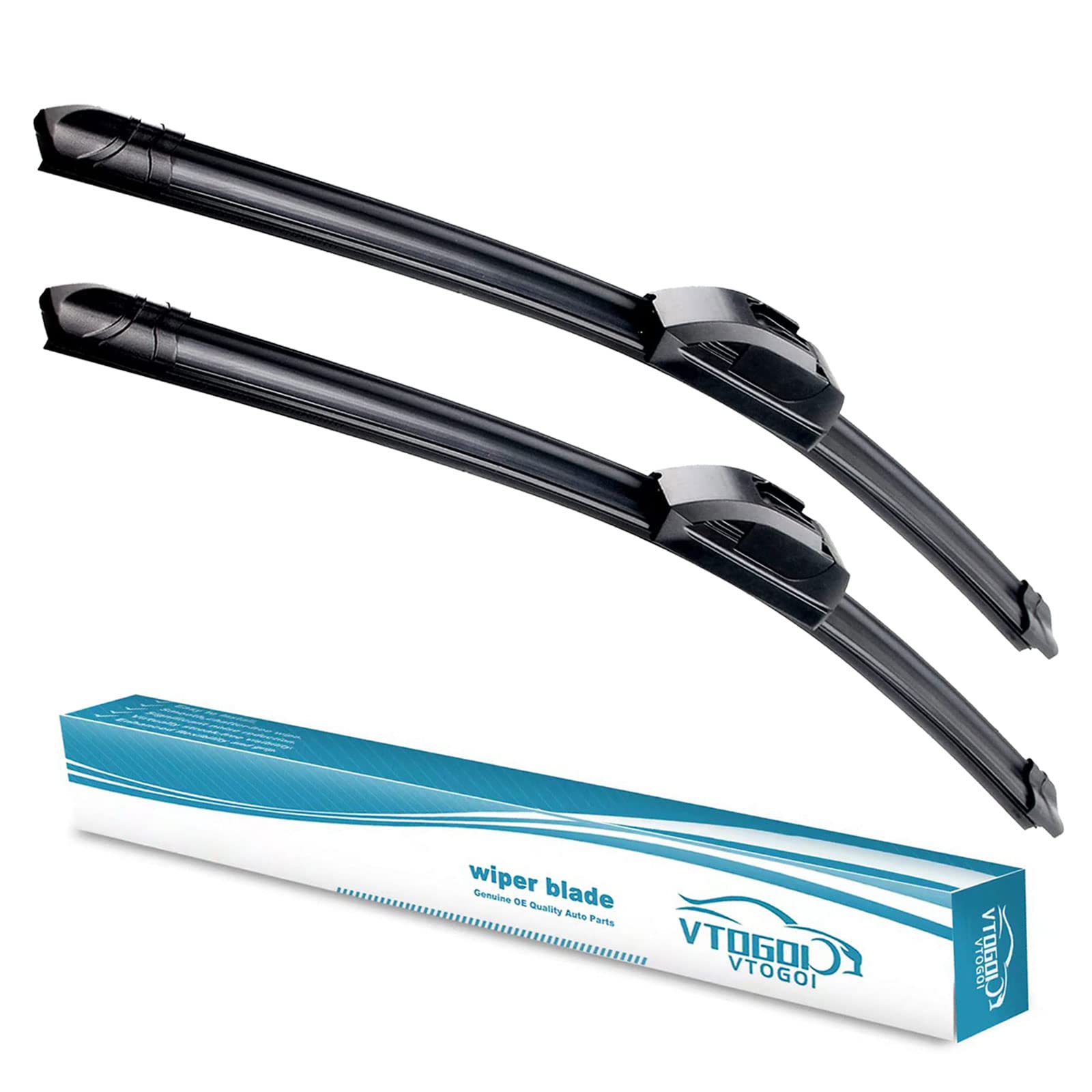 VTOGOI OEM Quality 22''+22'' Premium All-Season Auto Windshield Natural Rubber J-Hook Wiper Blades(Pack of 2)