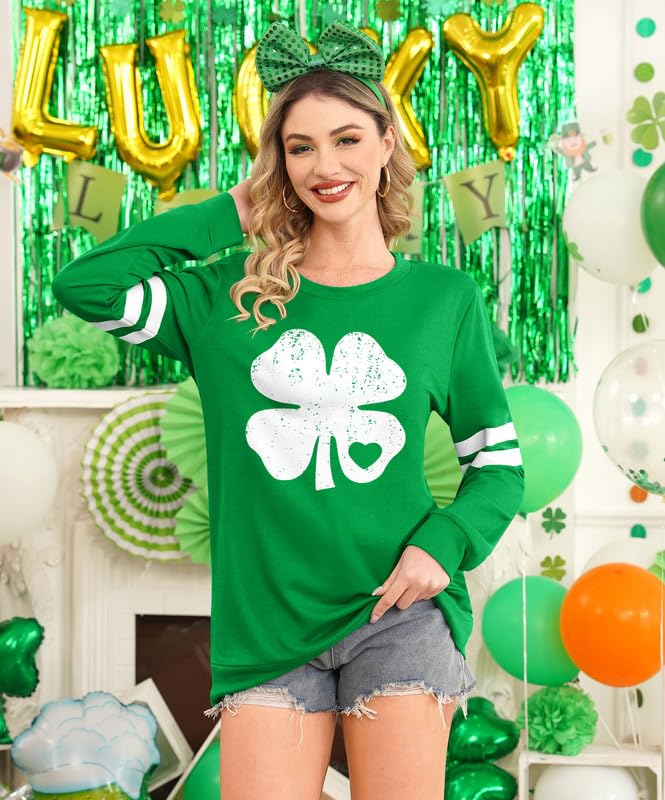 St Patricks Day Women's Pattys Paddys Shamrock Irish Sweatshirt Long Sleeve Clover Shirt Heart XL