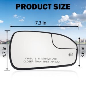 Passenger Right Side Heated Mirror Glass Replacement for 2013 2014 2015 2016 2017 2018 2019 2020 Ford Fusion - Exterior Side View Convex Mirror with Blind Spot, Replace DS7Z17K707B