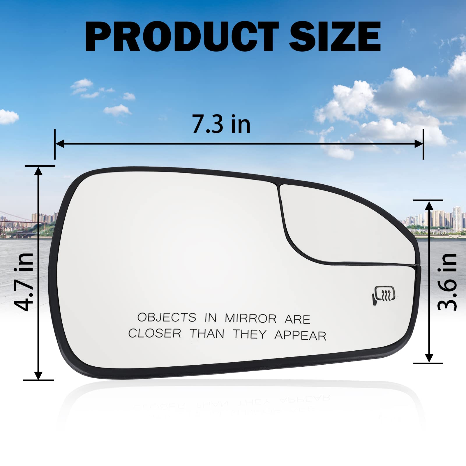 Passenger Right Side Heated Mirror Glass Replacement for 2013 2014 2015 2016 2017 2018 2019 2020 Ford Fusion - Exterior Side View Convex Mirror with Blind Spot, Replace DS7Z17K707B