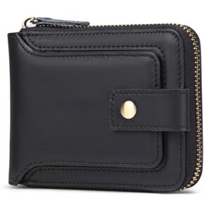 goiacii genuine leather wallet for men rfid blocking men wallet with zipper coin pocket id window