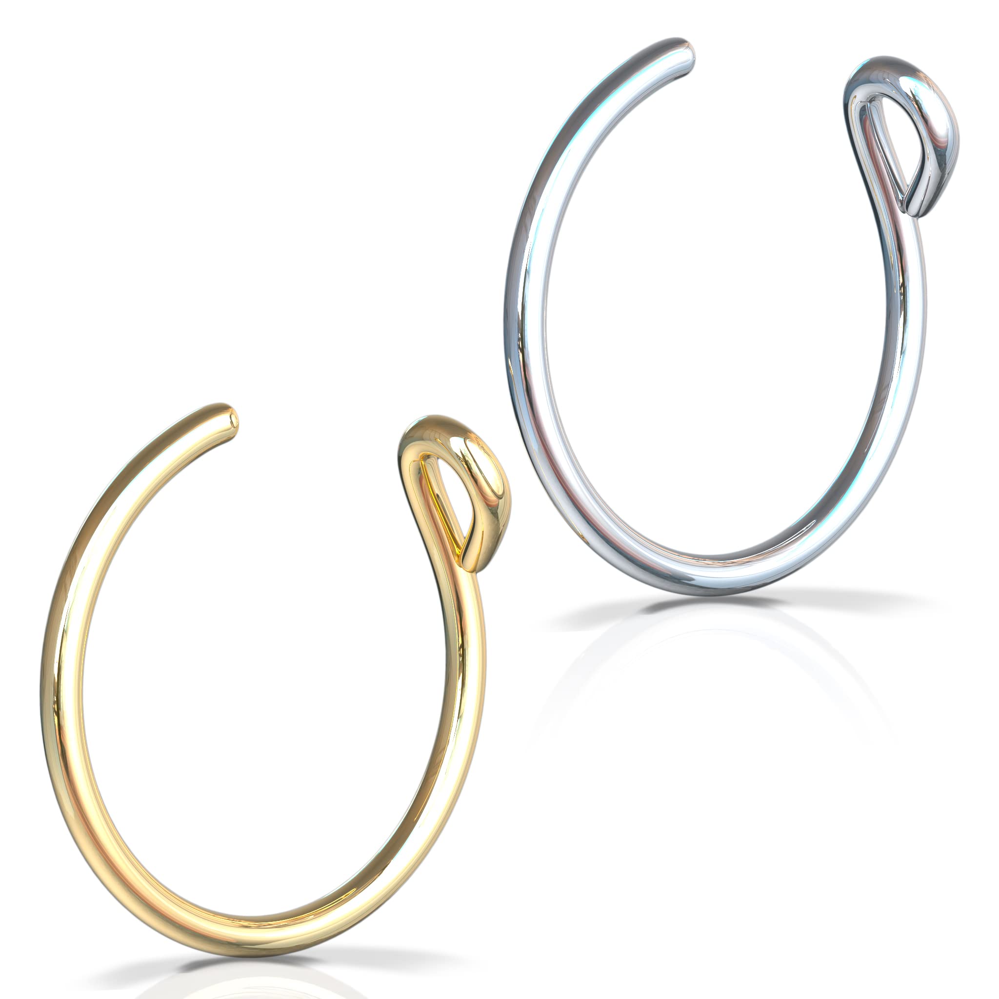 Set of 2 Faux Clip-On Nose Rings 20g - 925 Sterling Silver & 14k Gold Filled - No Piercing Needed Nose Ring