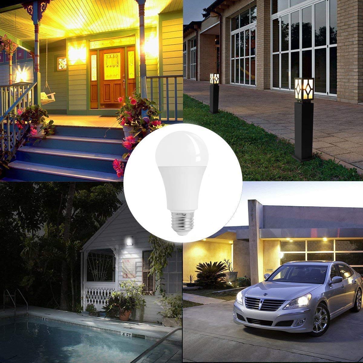 PINSAN 2 Pack Motion Sensor Light Bulbs,7W (60-Watt Equivalent) E26 Motion Activated Dusk to Dawn Security Light Bulb Outdoor/Indoor (White)