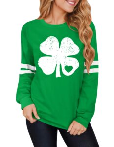 st patricks day women's pattys paddys shamrock irish sweatshirt long sleeve clover shirt heart xl