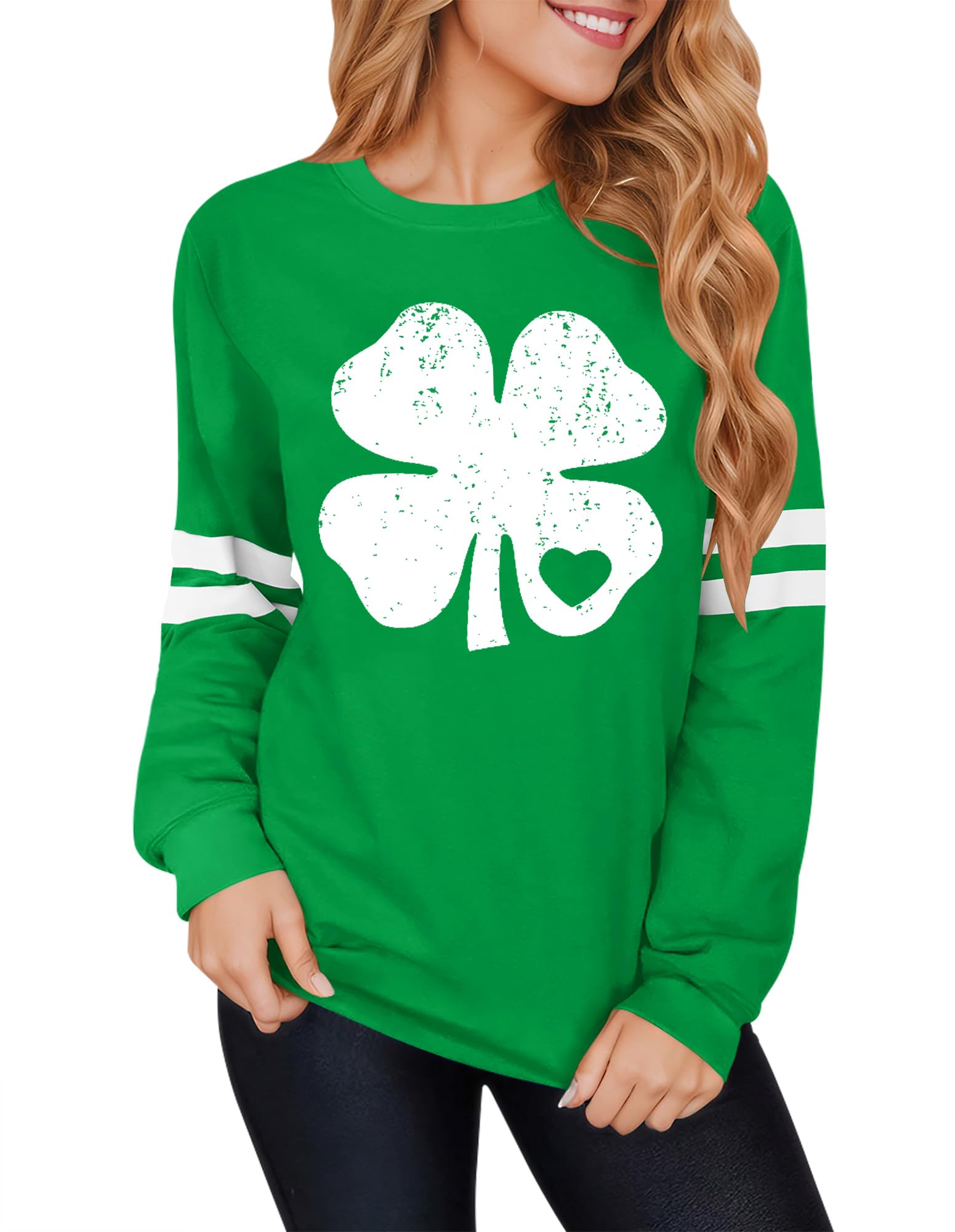 St Patricks Day Women's Pattys Paddys Shamrock Irish Sweatshirt Long Sleeve Clover Shirt Heart XL