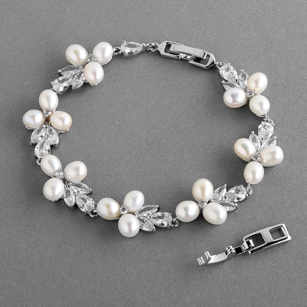 Mariell Freshwater Pearl Bridal Bracelet, 7 1/8" Plus 1/2" Extender, Wedding, Prom Jewelry Gift for Women