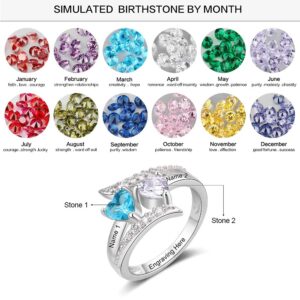 925 Sterling Silver Promise Rings for Her Personalized Mothers Rings with 2 Simulated Birthstones Womens Meaningful Engagement Wedding Names Jewelry (7)