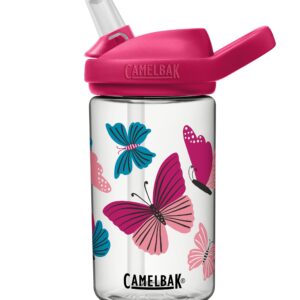 CamelBak eddy+ 14oz Kids Water Bottle with Tritan Renew – Straw Top, Leak-Proof When Closed, Colorblock Butterflies