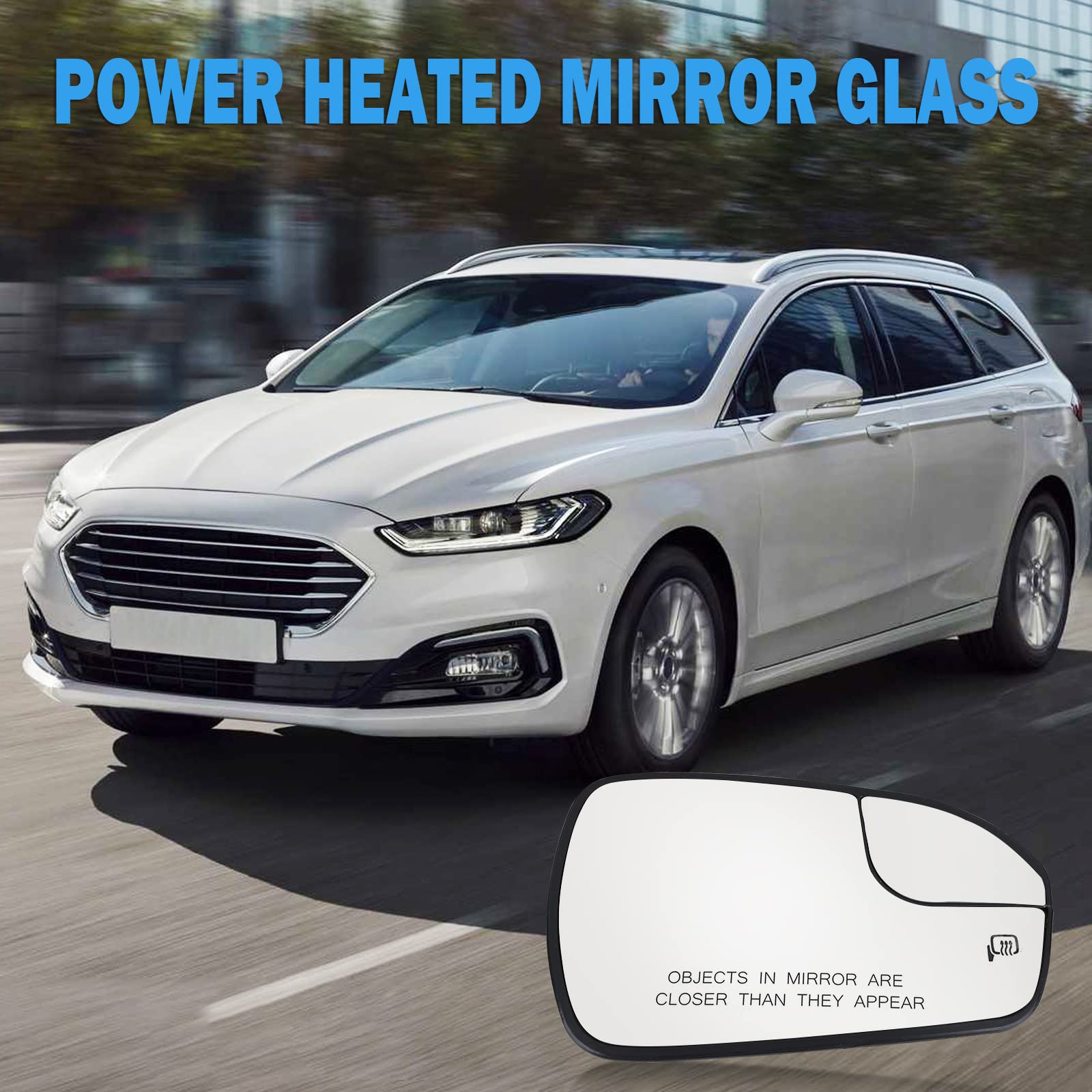 Passenger Right Side Heated Mirror Glass Replacement for 2013 2014 2015 2016 2017 2018 2019 2020 Ford Fusion - Exterior Side View Convex Mirror with Blind Spot, Replace DS7Z17K707B