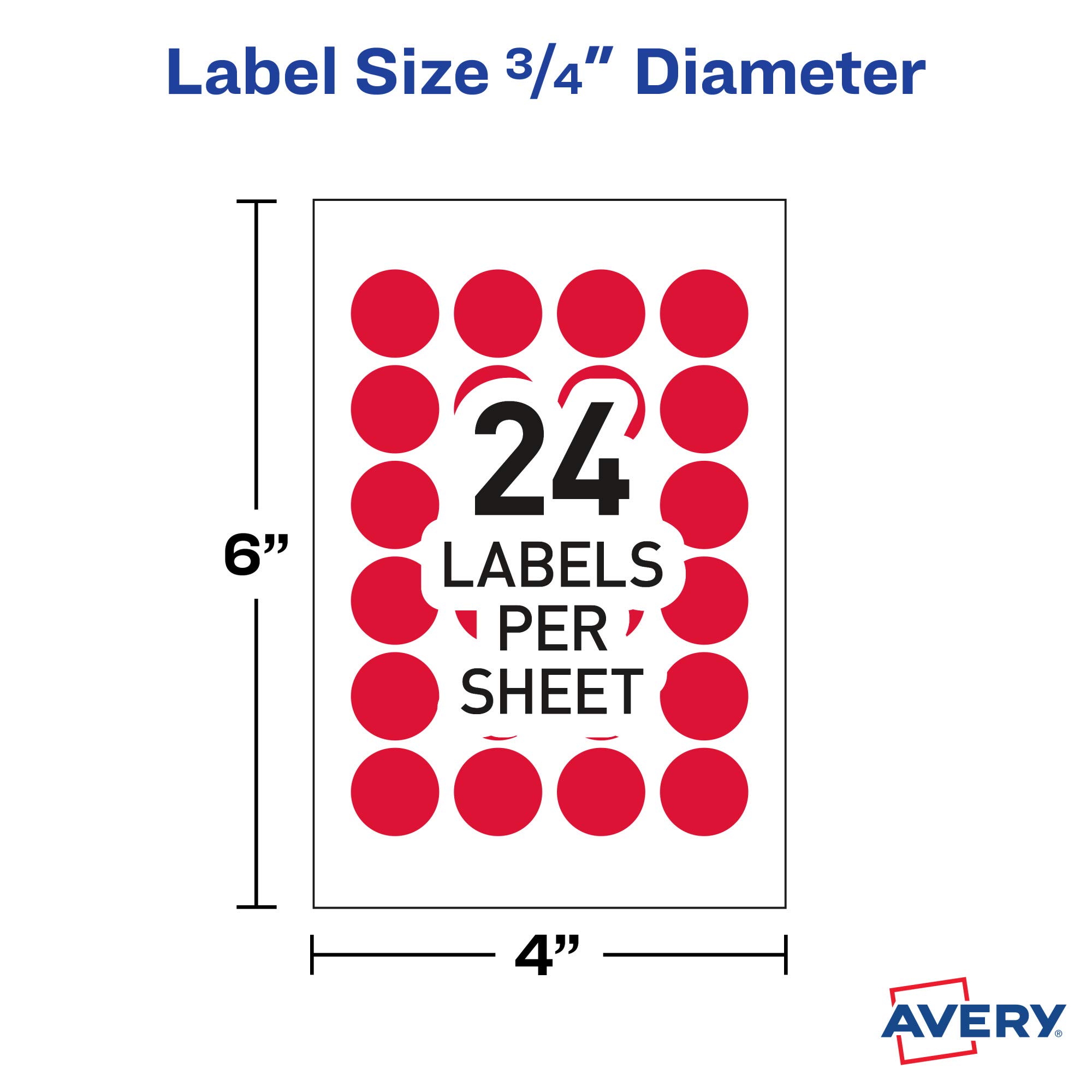 Avery Round Color Coding Labels, Removable Adhesive, Red, 0.75", 3 Pack, 3,024 Labels Total (32136)